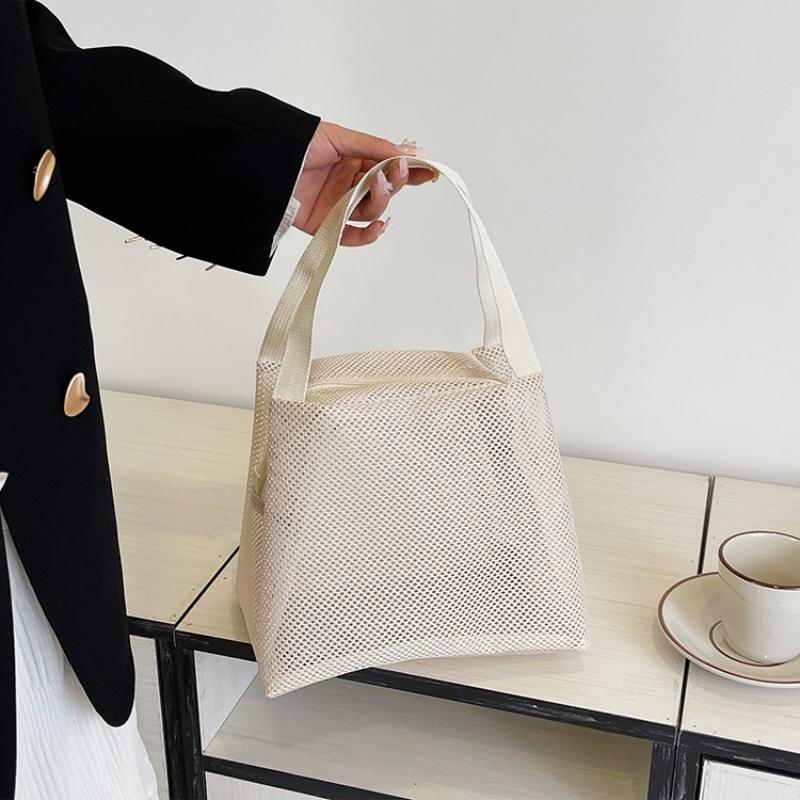 Large Capacity Mesh Bag with handle Travel Toiltery Makeup Bag Portable Beach Bag Cosmetic Zipper Pouch Shopping Bag