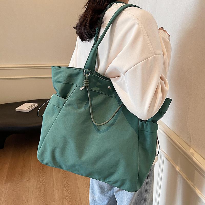 Nylon Tote Bag Women Large Capacity Shoulder Bag with Side Pockets and Adjustable Handle
