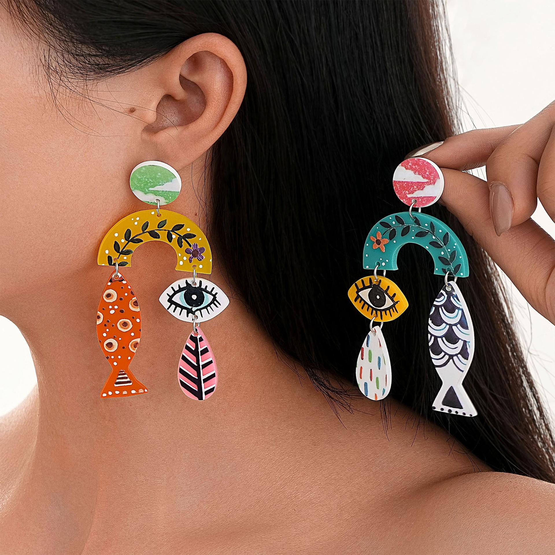 

Retro personality fish eye earrings разноцветный
