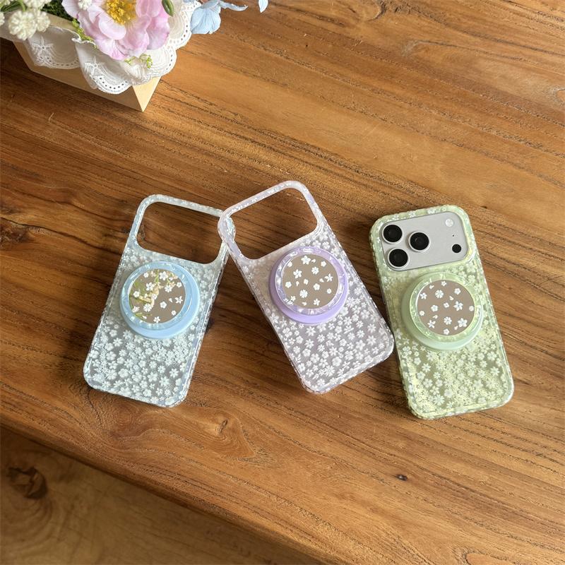 Shockproof Phone Case For iPhone 14 15 16 17 Pro Max Floral Print For MagSafe With Floral Pop Socket Large Window Cover 3 Colors