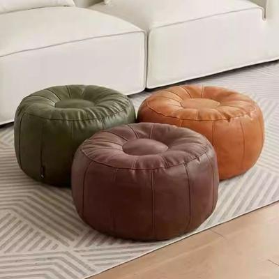 PU Leather Unstuffed Storage Leg Bench Need To Fill Clothes Round Storage Pouf Non-Slip Minimalist Ottoman Seat Living Room