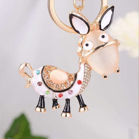 Keychain Sparkling Rhinestones Inlaid Donkey Design Keychain Pendant Enamel Oil Drip Process Smooth Edges Spring Buckle Key Holder Backpacks Accessory