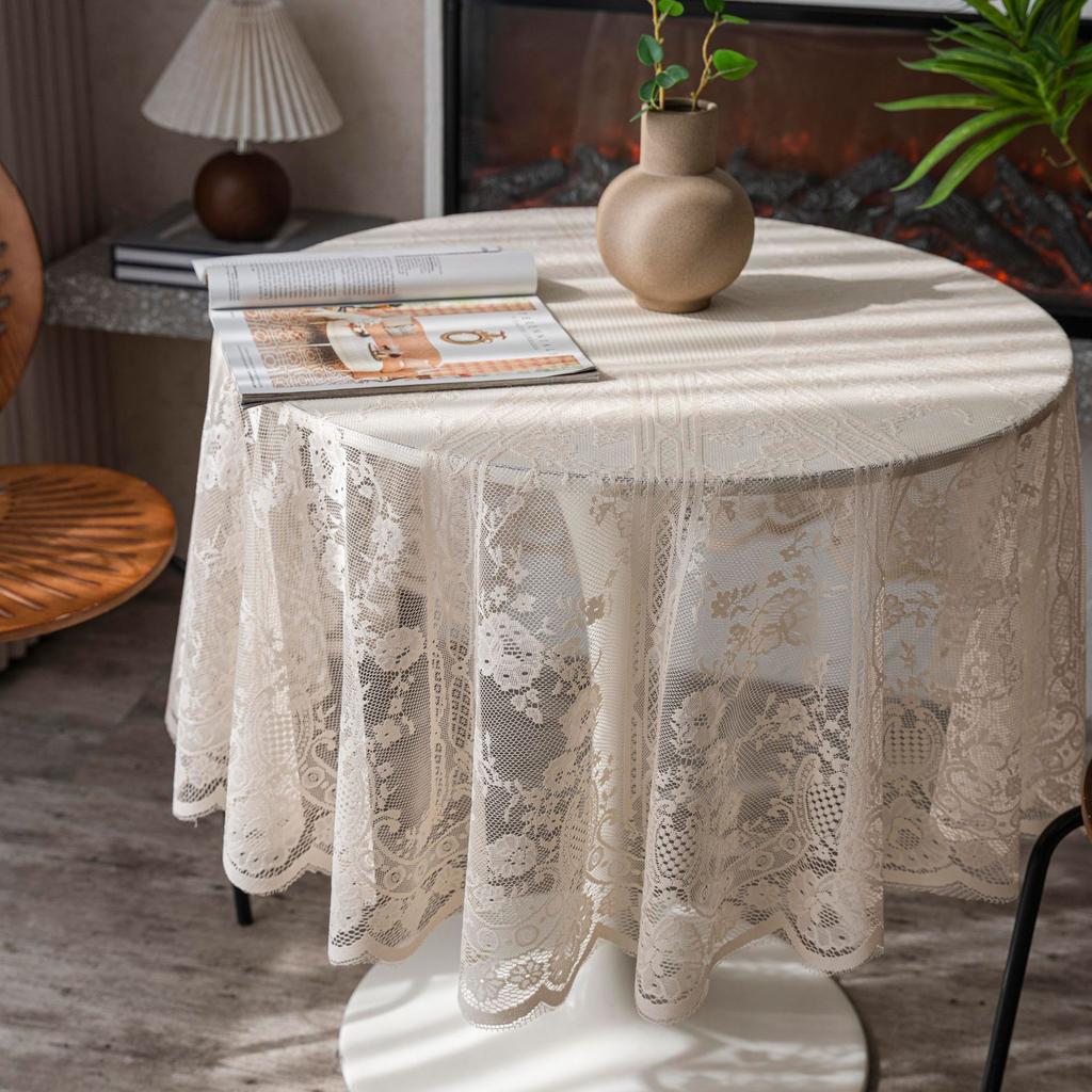Cloth Daddy Ins Style Beige Lace Table Cloth Hollow Round Western Food Cafe Party Tablecloth Tablecloth