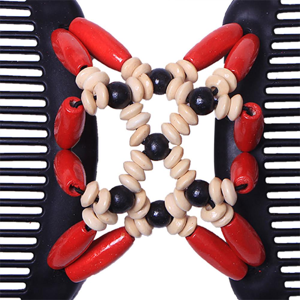 Women Retro Double Magic Comb Clip Beads Elasticity Hairpin Stretchy Hair Comb