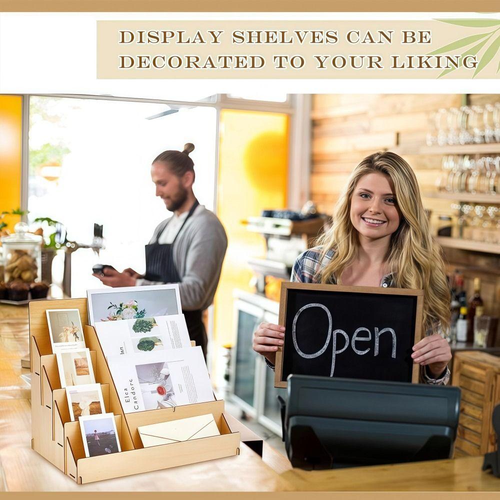 Wooden Greeting Card Display Stand 12 Grids Smooth Edges Greeting Card Rack Simple Design DIY PSA Card Display Stand