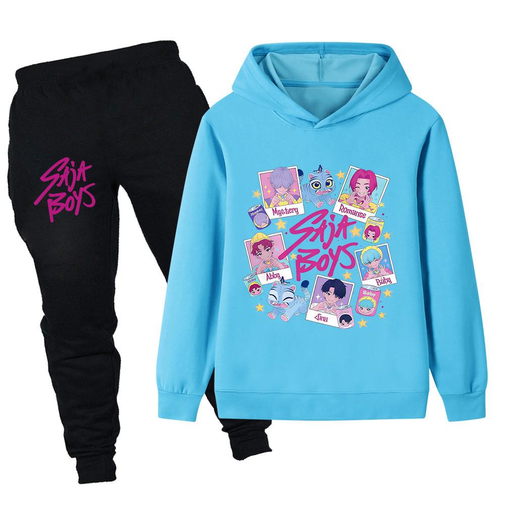 PB1206 Kinder Jungen Mädchen Kpop Mira Zoey Rumi Sajaboys Print Langarm Kapuzenpullover Hose Hosen Kleidung Sets