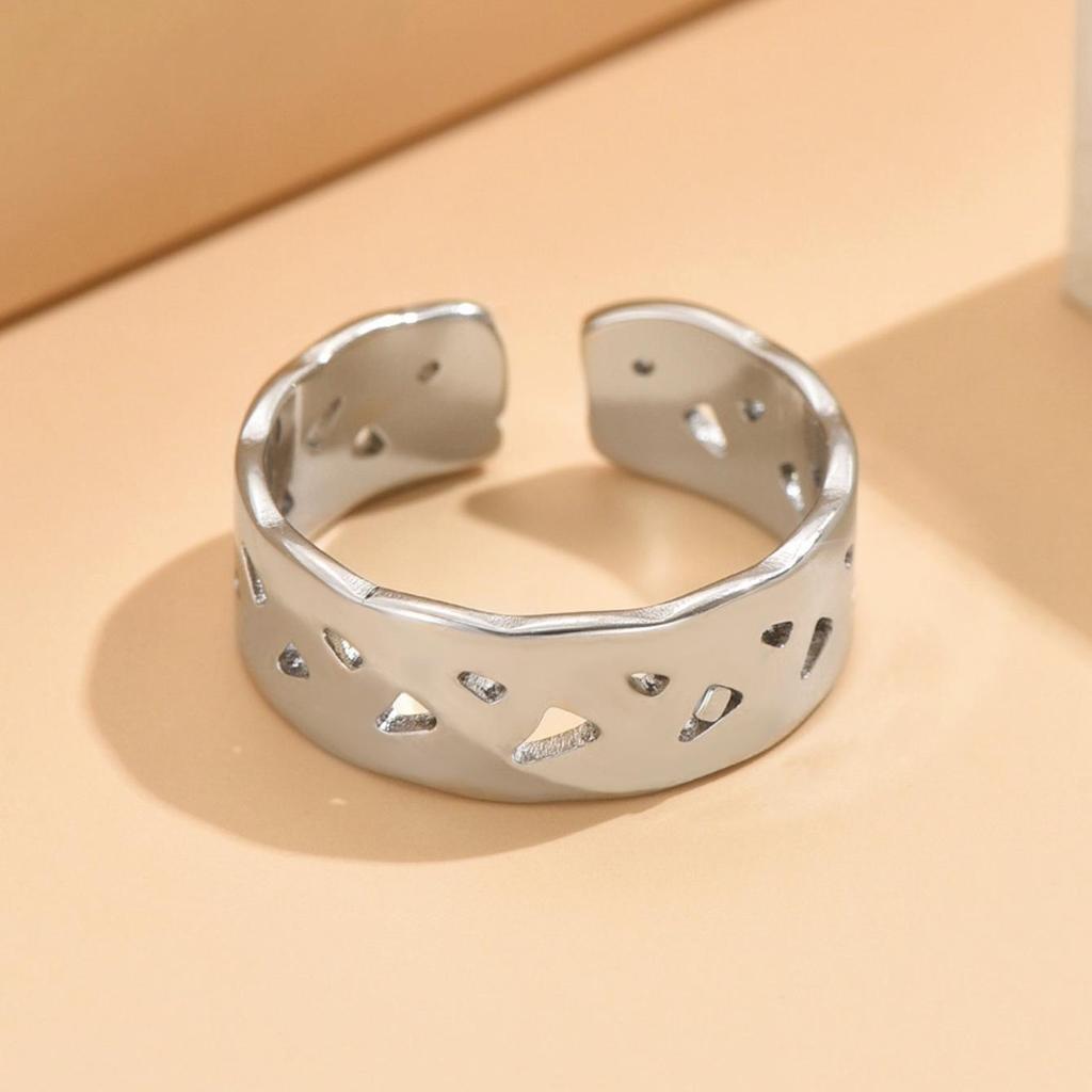 Unisex Stainless Steel Geometric Hollow Adjustable Open Ring