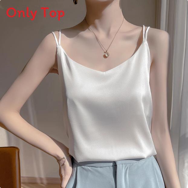 Acetate Material Sleeveless Top With Double Strap Design For Casual Women Wear