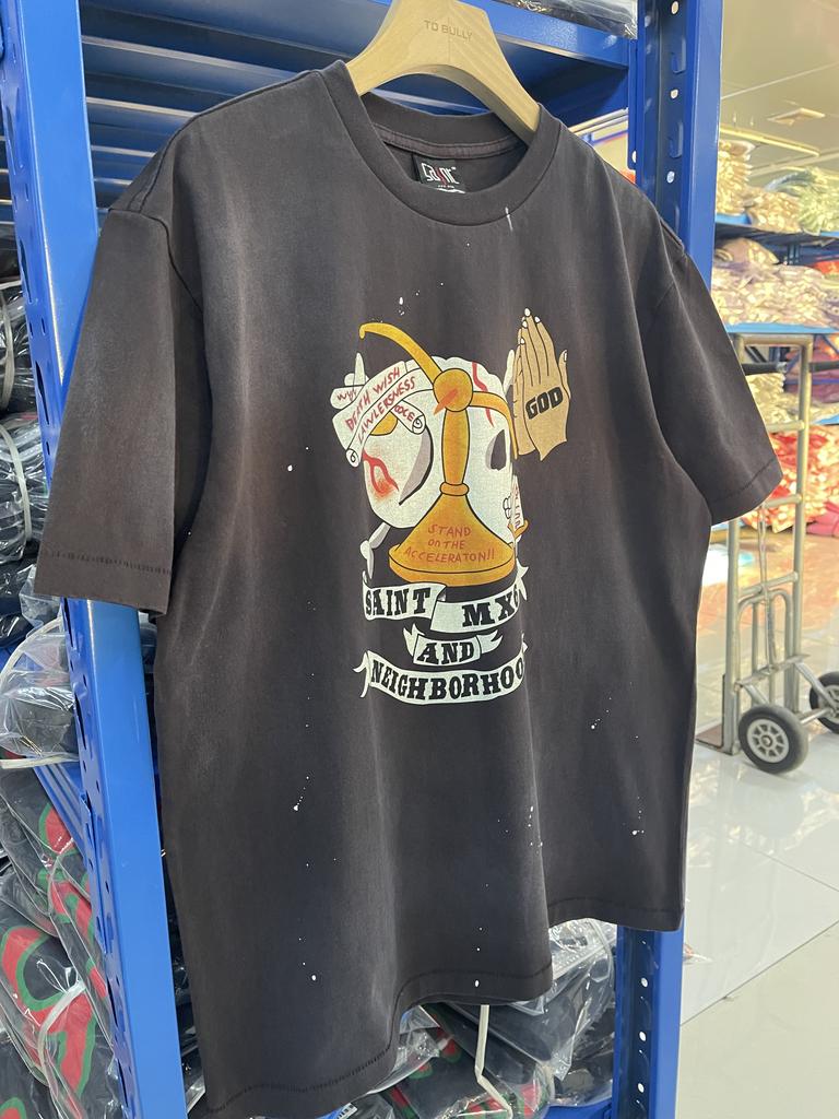 Vintage Saint 25SS NBHD Creative Pattern Printed High Street Washed Retro Tshirt Loose Casual Pure Cotton Washed Short Sleeve