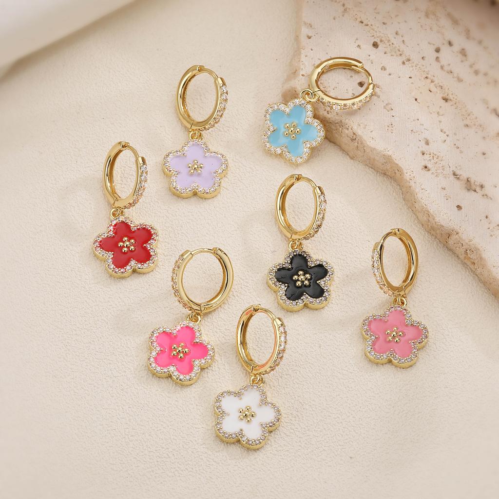 Enamel Dripping Glaze Exquisite Floral Zircon Jewellery Earrings/Necklace Women's Charm Amulet Good Fortune Accessories