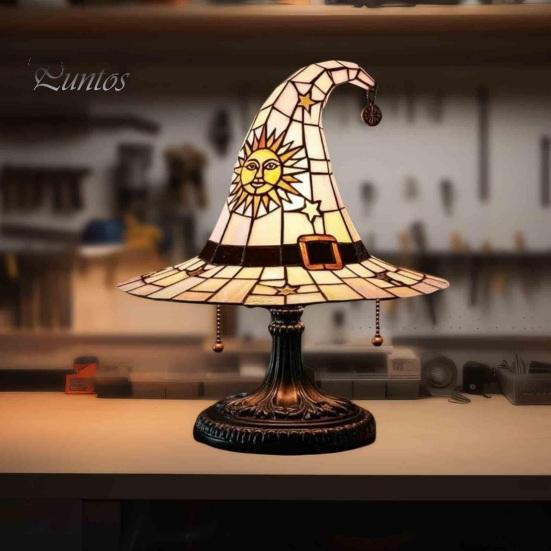 Witch Hat Lamp LED Night Light Soft Glow Battery Powered Handmade Gothic Wizard Hat Shape Light Bedside Lamp Decoration