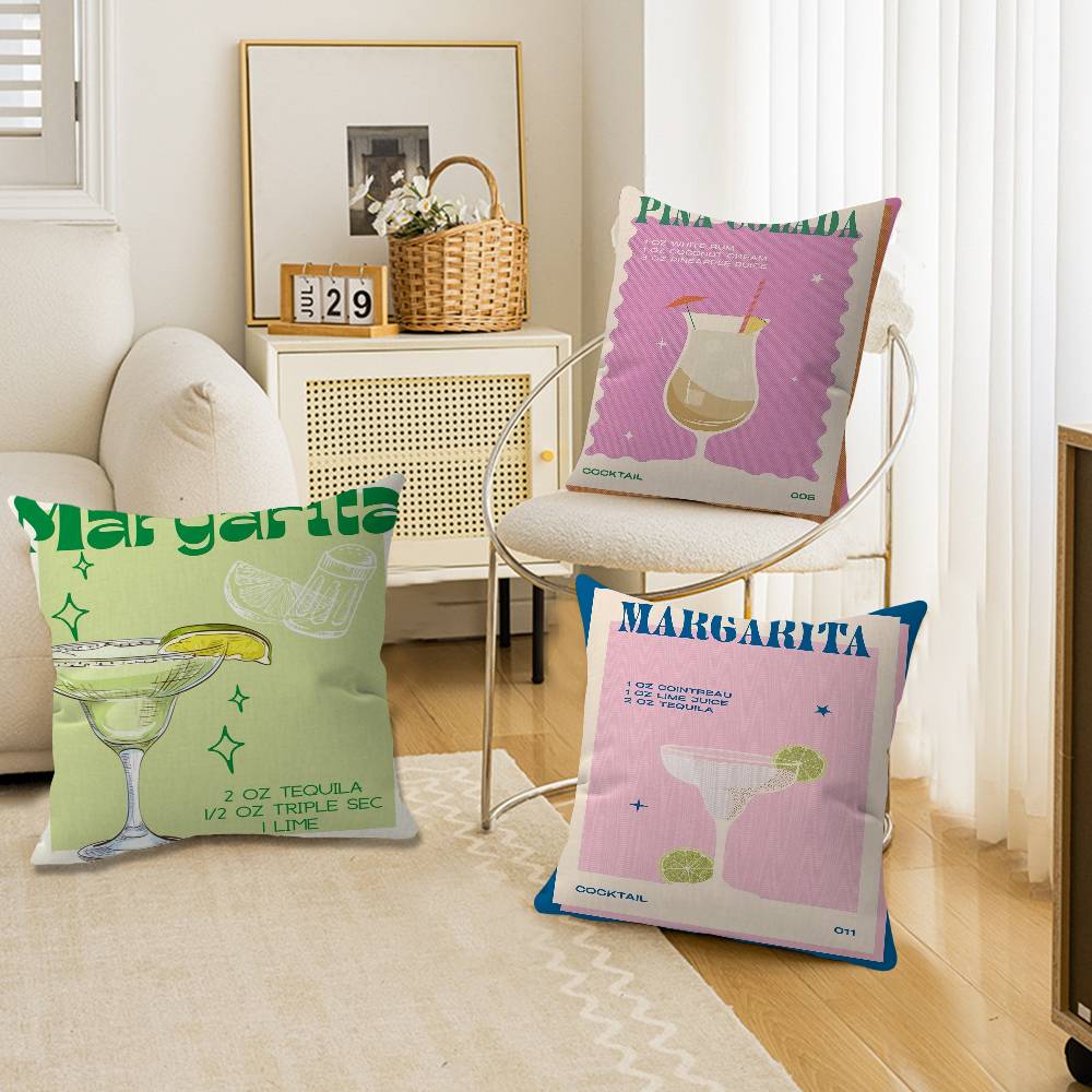 Colorful Cocktail Drink Pillowcase Toon Gift Cushion Cover Bedroom Home Sofa Chair Seat Decor Pillow Case