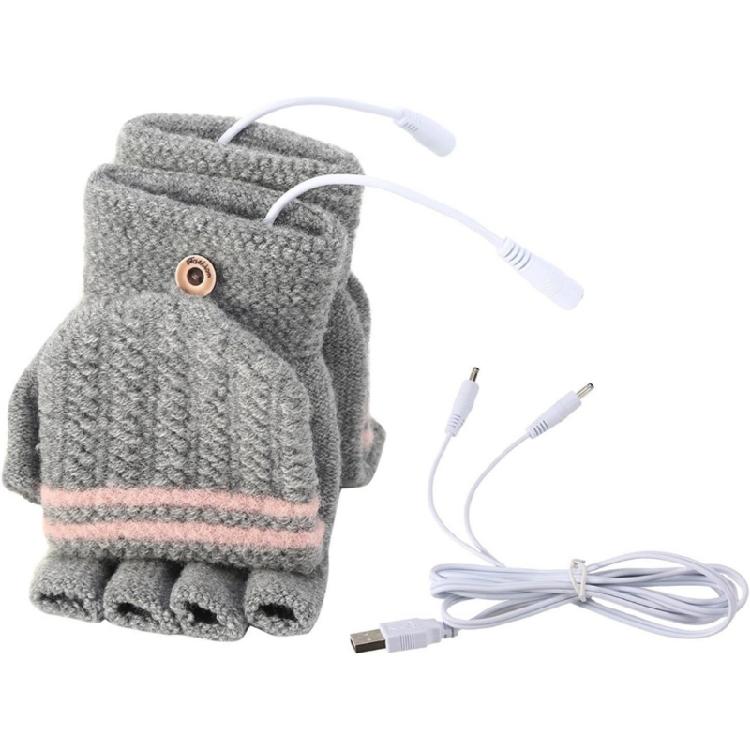 

USB Rechargeable Heated Gloves Electric Warming Gloves Portable Hand Warmers Knitted Heating Mittens for Women Girls сірий колір
