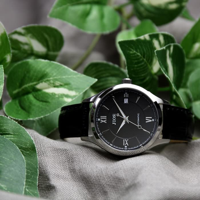 JIOS Automatik Made in mit Echtlederarmband und Saphirglas mit schwarzem Krokodilprägung Herrenuhr, Japan, (Schwarzes Armband)