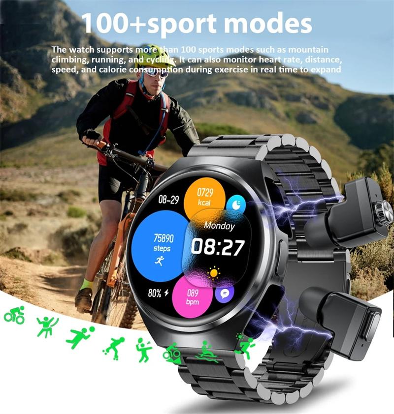 New Smart Watch Headset Two In One Wireless Bluetooth Dual Earbuds Call Health Monitor Sport Tracker Smartwatch For Men IOS