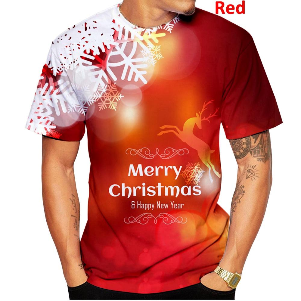 New Fashion Christmas Shirt Casual 3D Printed Men's Personality Short Sleeve Round Neck Christmas Tree Tee