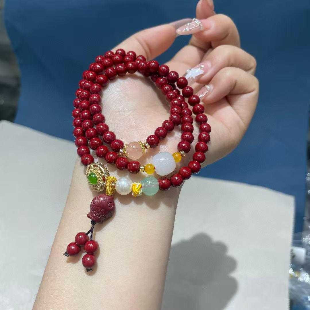 Cinnabar Purple Gold Sand Fish Multi-strand Zodiac Bracelet for Men and Women киноварь