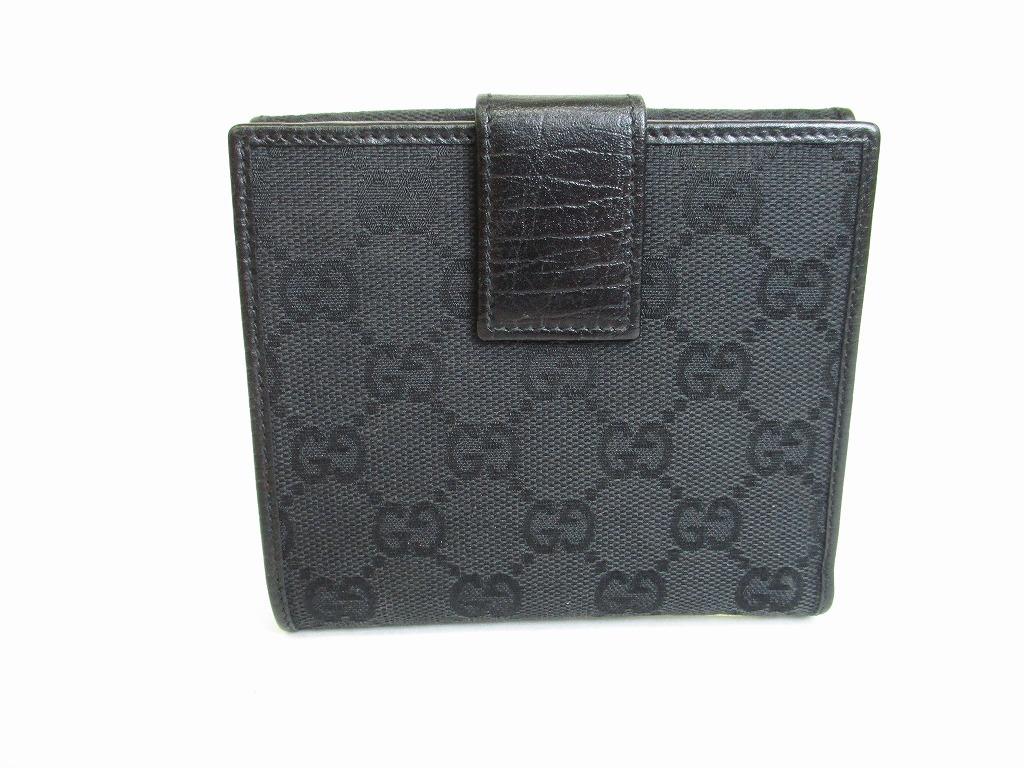 Authentic GUCCI GG Black Canvas Bamboo Bifold Wallet Compact Wallet #8353 Open Box
