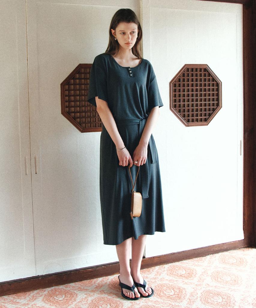Siyajyu Sia8042 Relaxed Jersey Wrap Dress_Charcoal