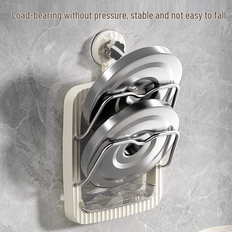 Warde Wall-Mounted Kitchen Storage: Suction Cup Pot Lid & Cutting Board Rack with Detachable Drip Tray.