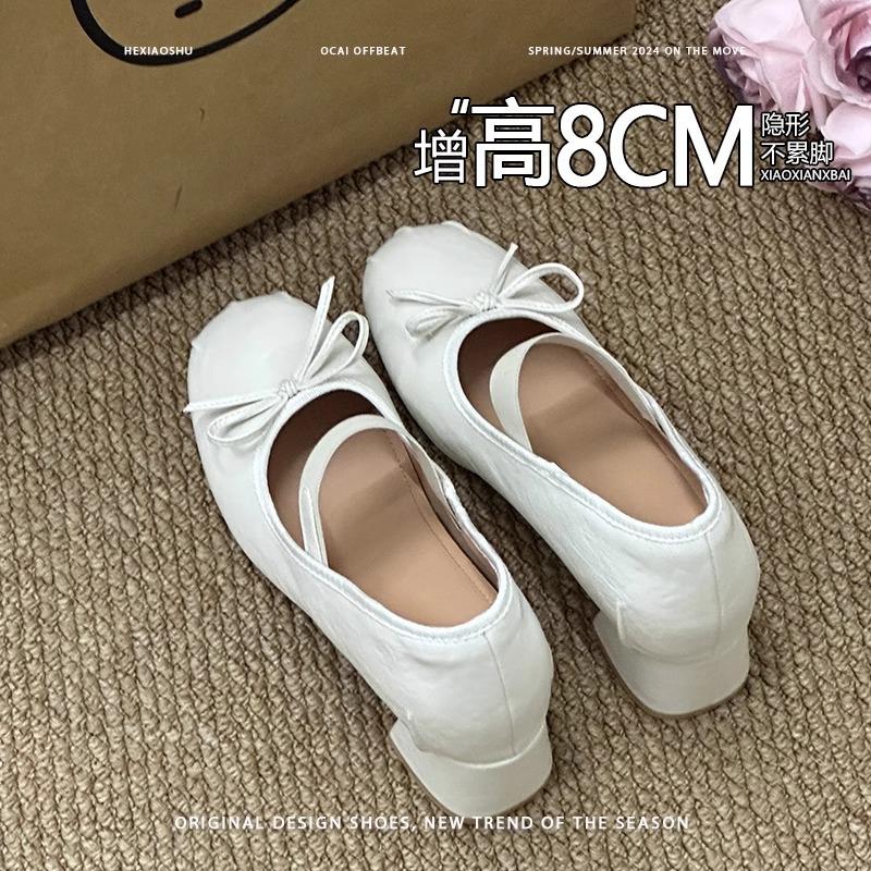 

Inner height increase shallow mouth French single shoes women s spring and autumn 2025 new one-word buckle bow thick heel high heel Mary Jane shoes 34