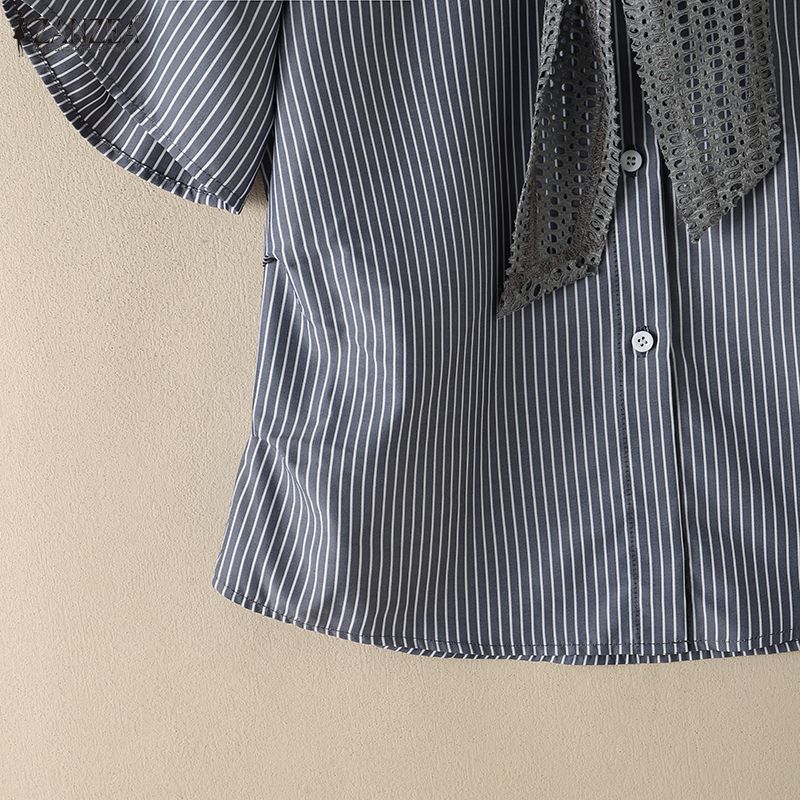 ZANZEA Blusa Casual de Mujer con Cuello Vuelto, Manga Corta Suelta a Rayas