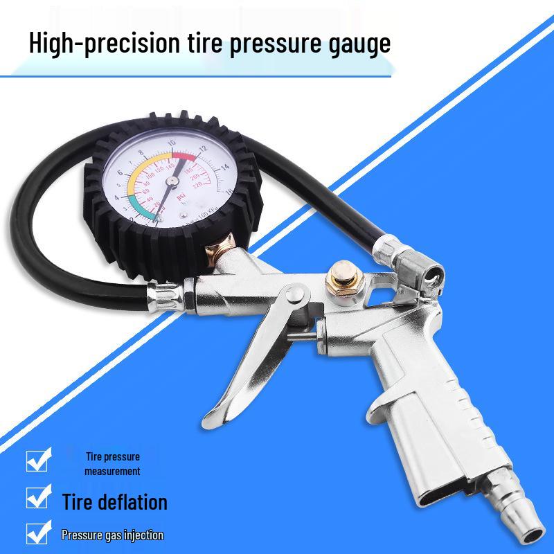 Tire Inflation Nozzle with Pressure Gauge for Car, Bicycle, and Motorcycle