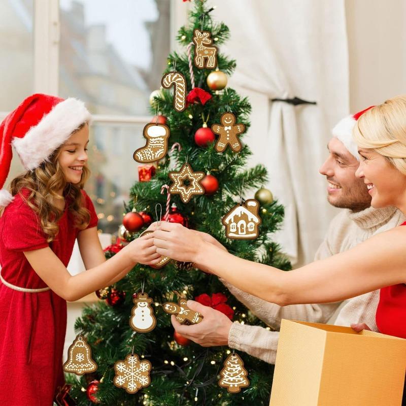 12/24 ks Vánoční závěsná dekorace Dřevěný perníček Sněhová vločka Los Přívěsky Vánoční stromek Párty Navidad Dekor Štítky na dárky Štítek