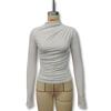 Women's Fall Solid Color Slim-fit Long Sleeve Base Top Sexy Spice Pleated Tight T-shirt