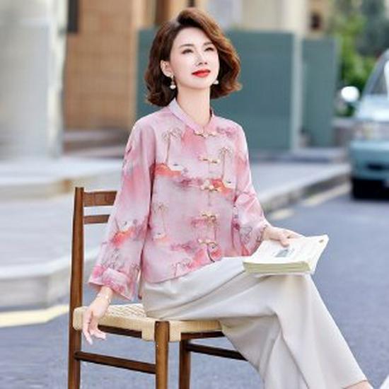 Spring 2026 Mom s Stylish Two-Piece Set - Elegant Top & Jacket for Middle-aged Women 3XL розовый