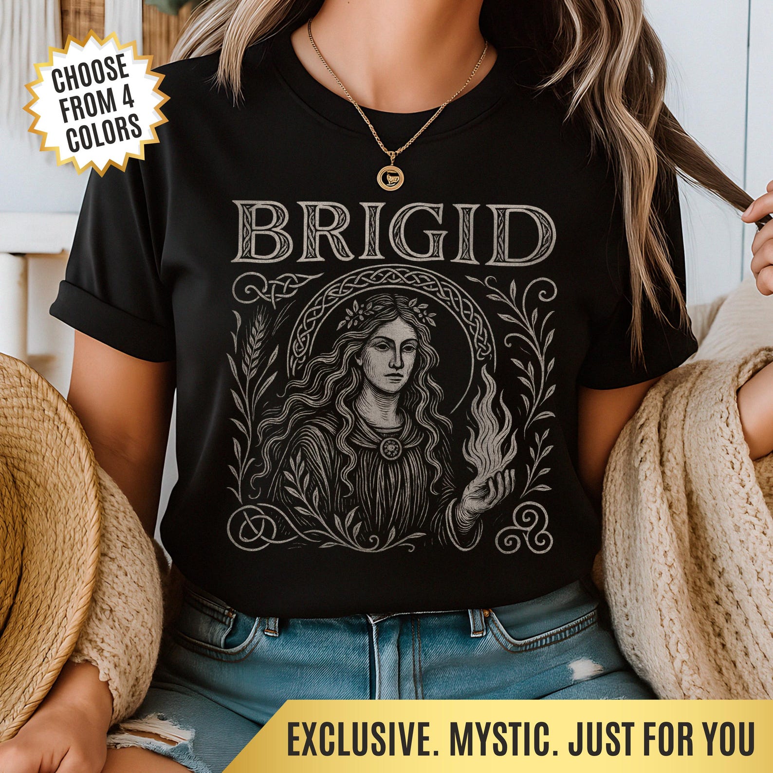 Brigid Pagan Goddess T-Shirt Celtic Witchcore Tee, Fire & Poetry Goddess Shirt Gift for Witches and Spiritual Women, Druid Wiccan Apparel XL