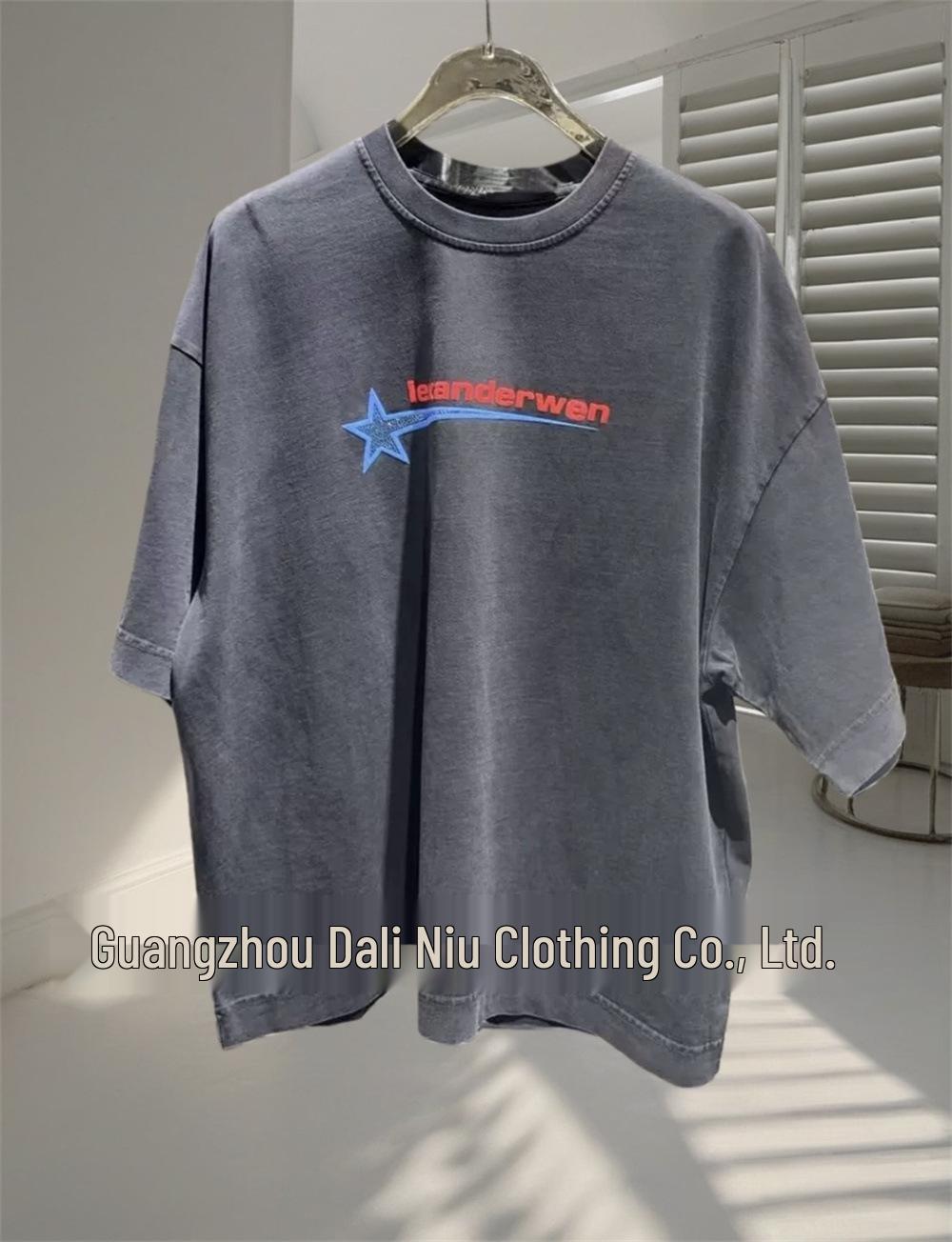 Spring/Summer 2026 Blue Star Print Faded Round Neck Cotton T-shirt Medium