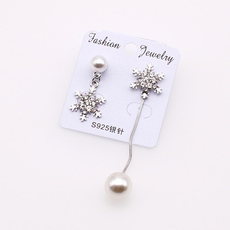 Simulated Pearl Dangle Earrings Korean Fashion Women Snowflake Drop Earrings Copper Color Pearl Pendants Earrings pendientes