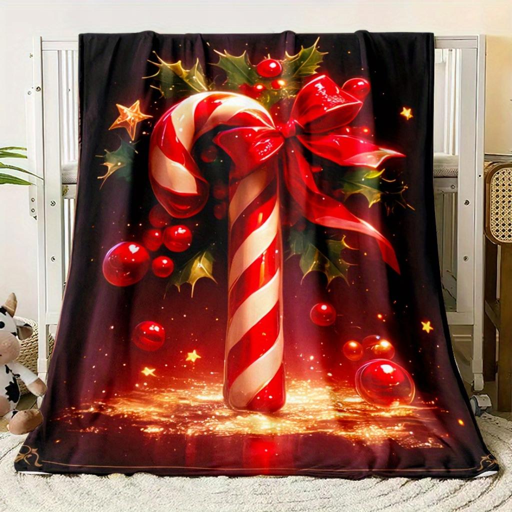 1pc Red Christmas Blanket Candy Printed Skin-Friendly Soft Blanket Machine Washable  New for Home Christmas Decoration