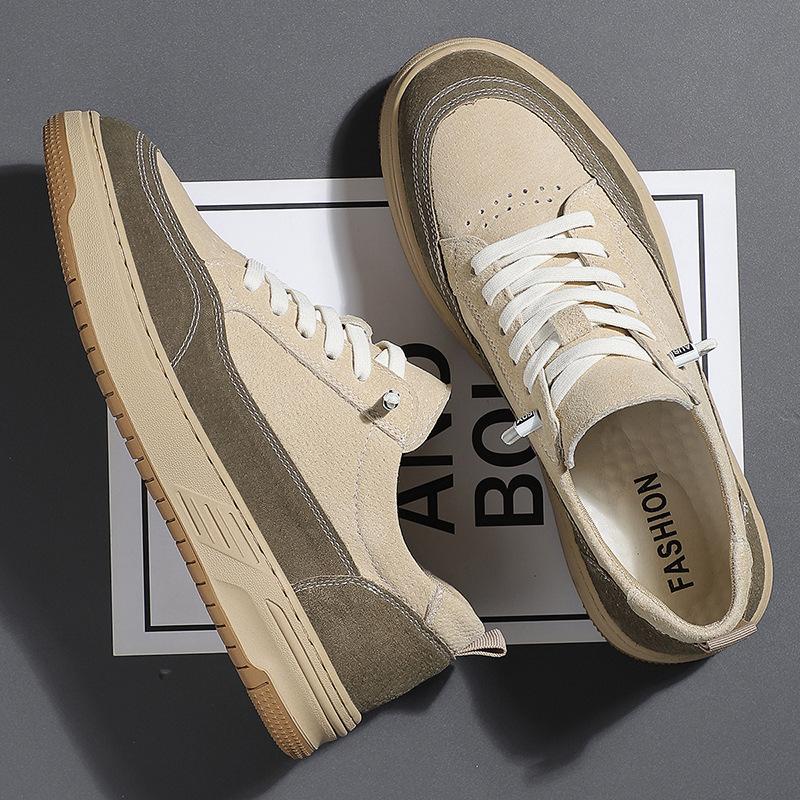 Men's shoes 2025 spring new anti-velvet pigskin board shoes trendy daily leather sports shoes casual lace-up board shoes men