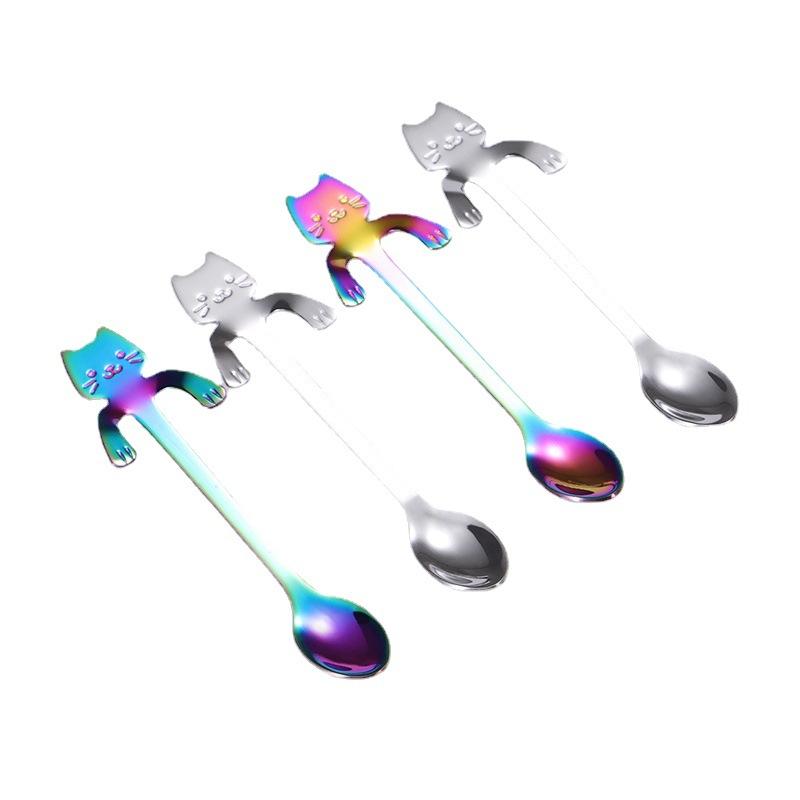304 Stainless Steel Kitten Hanging Cup Spoon Coffee Stirring Stick Creative Color Cup Gift Tableware
