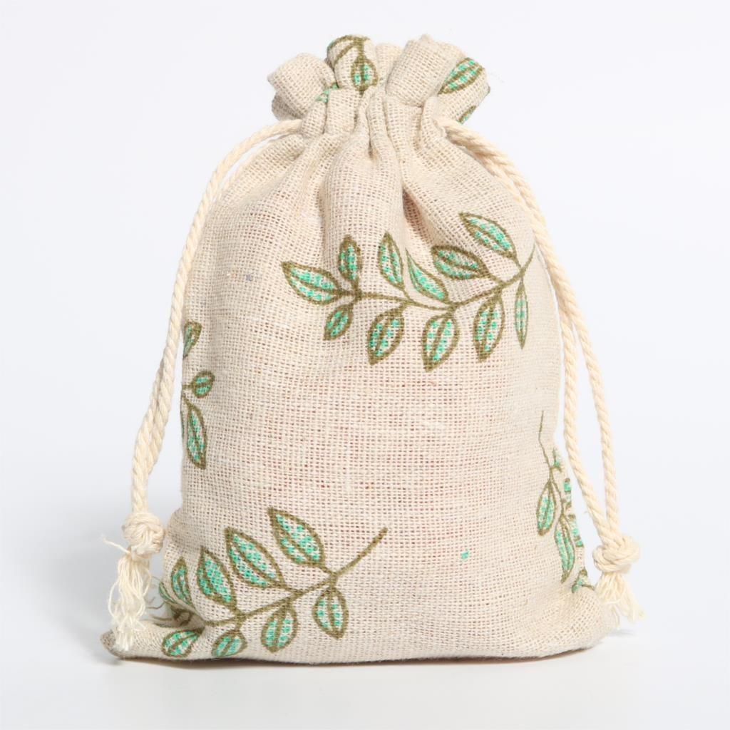 3Pcs / 5Pcs Gift Bags Linen Green Leaves Packaging Drawstring Pouches Gift Jewelry Packaging Wedding