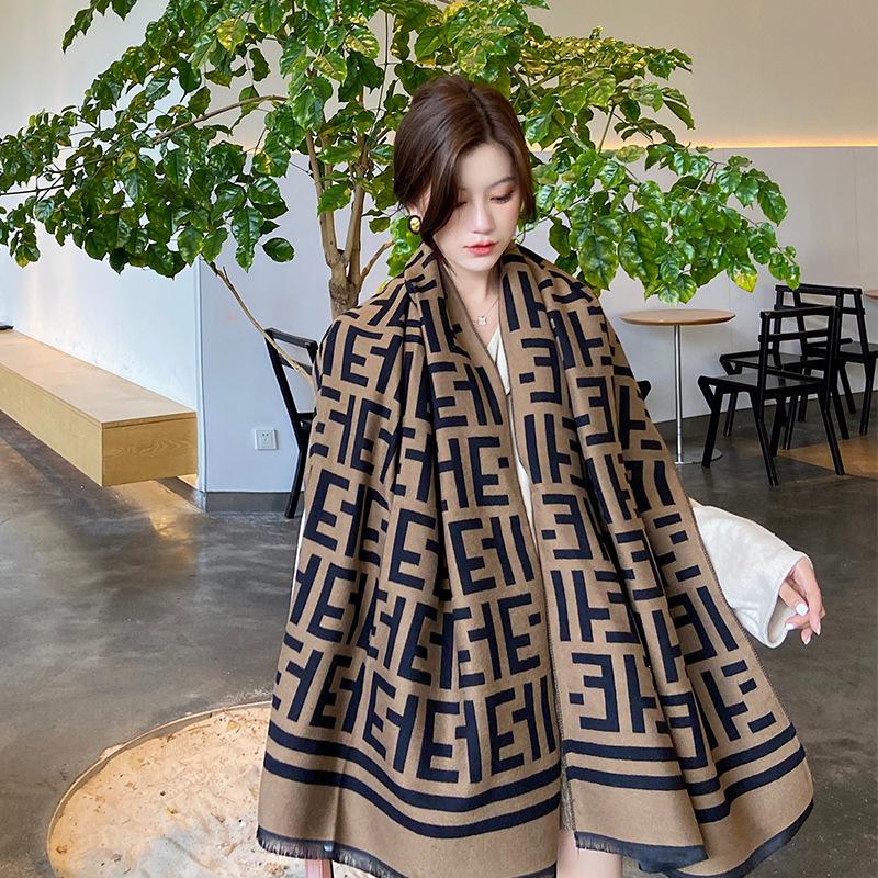 New Winter Imitation Cashmere Scarf F Letter Versatile Long Tassel Shawl Fashion Thickened Scarf