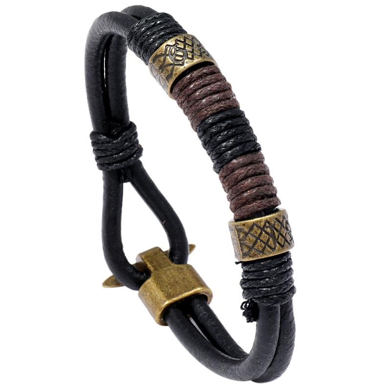 

High Quality Mens Punk Style Ethnic Bracelet Black Personality Leather Woven Alloy Accessories Hemp Rope Bracelet Men Small Gift
