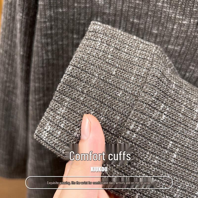 Men's Old Money Aesthetic Textured Long-Sleeve Knit Polo Shirt