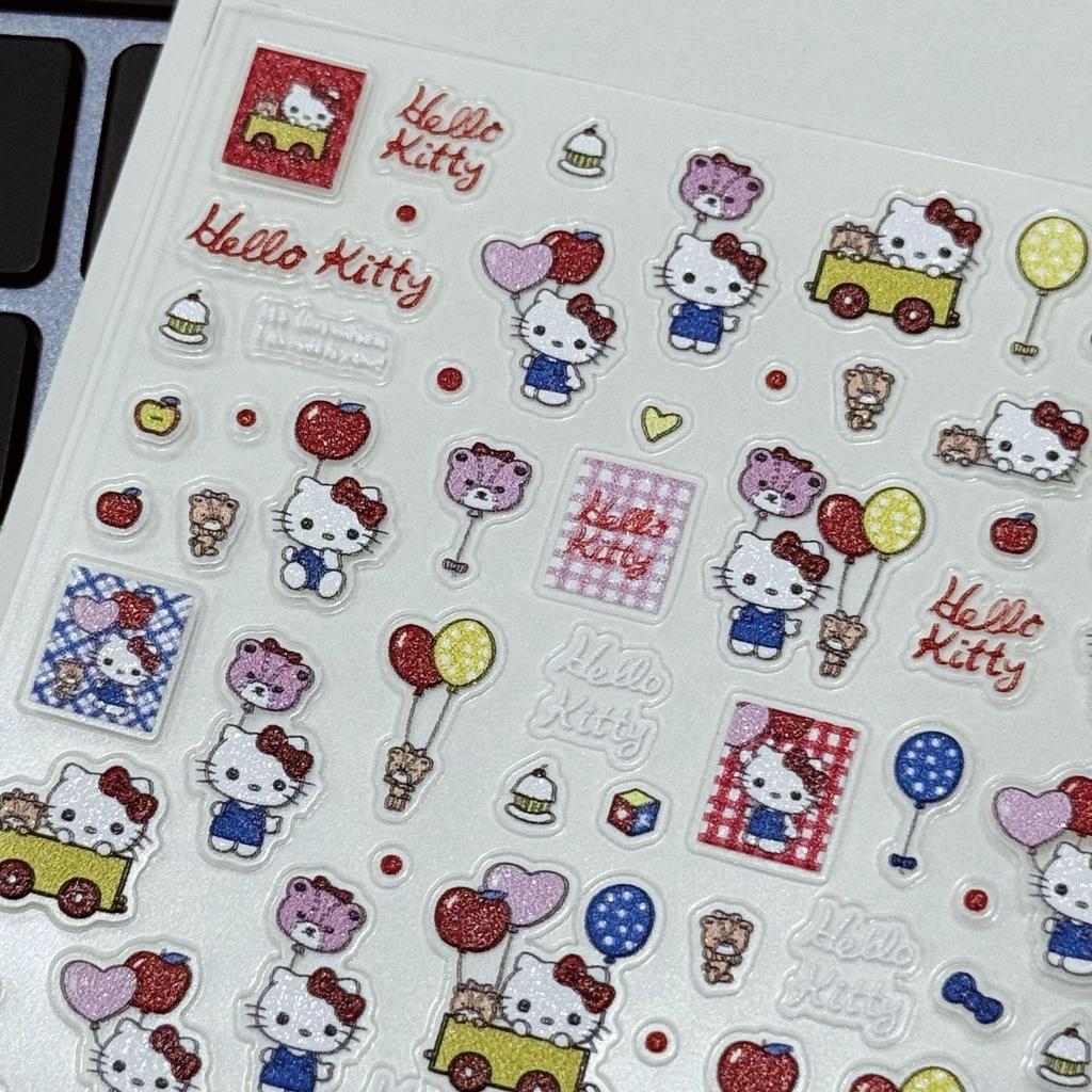 Hello Kitty Embossed Nail Art Stickers: Cute Cartoon Adhesive for DIY Nails, Cameras, and Water Cups
