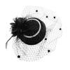 Vintage Style Pillbox Hat with Faux Pearls Mesh Feather Decor Hair Topper Headwear Weddings Events Hair Accessories