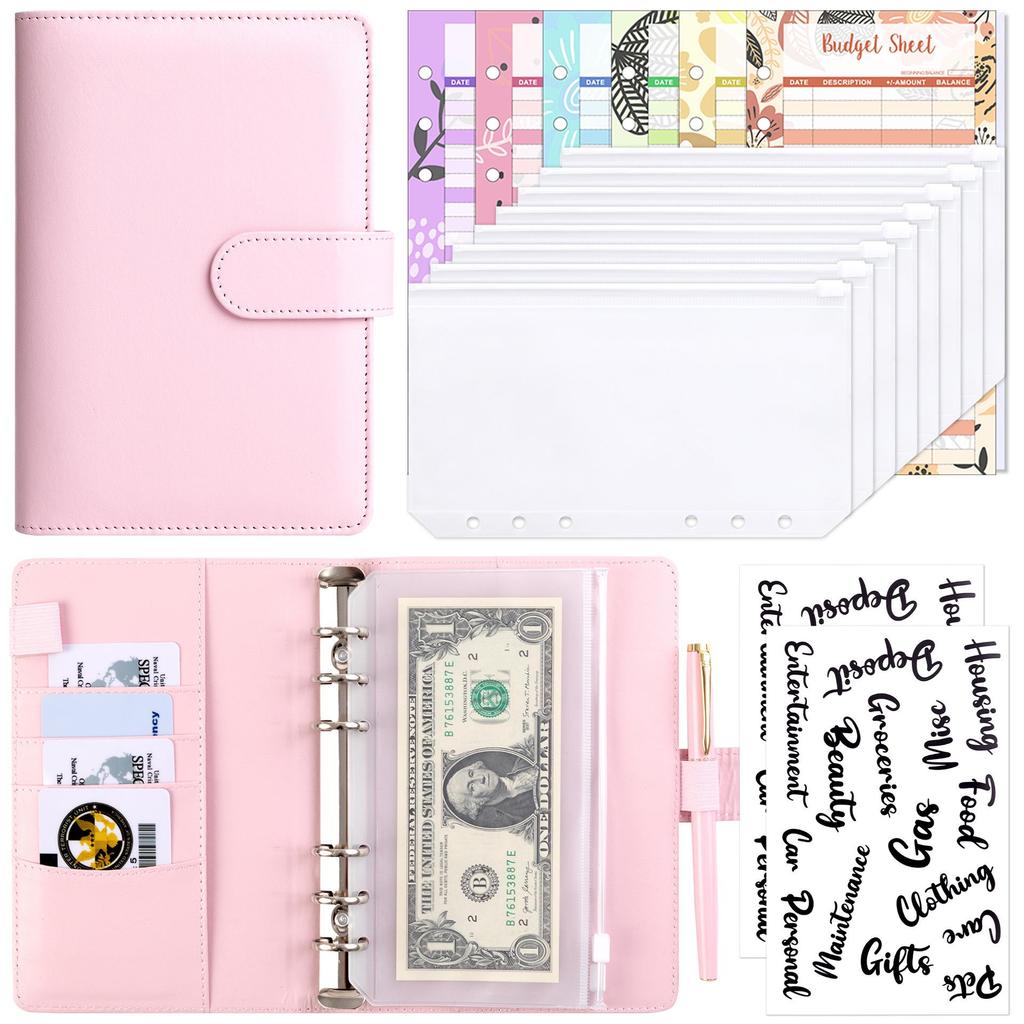 A6 Macaron PU Leather Zipper Budget Notebook with Detachable Loose-Leaf Pages