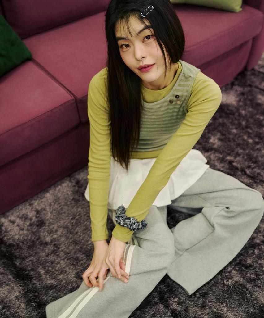 Mihebeu [Unisex] Double Line Stripe Sweatpants Melange
