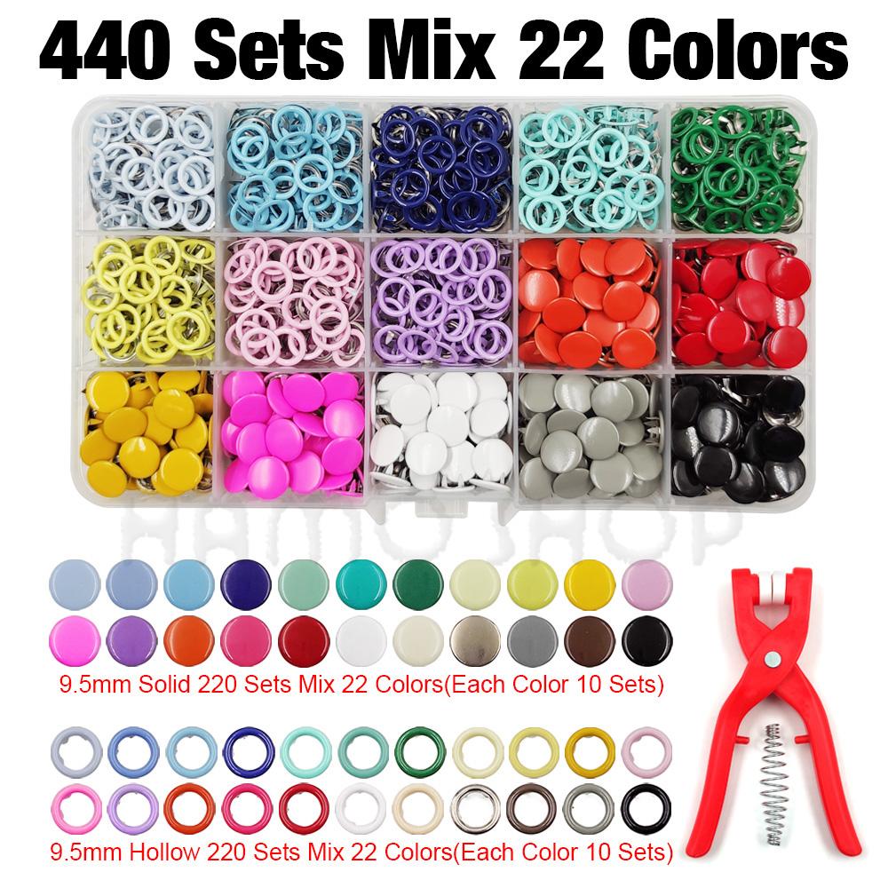 Botões de Pressão Metálicos de 9,5mm com Garras Sólidos/Vazados Botões de Pressão Tachas com Kits de Ferramentas de Alicate Para Costura de Roupas Bolsas Vestuário