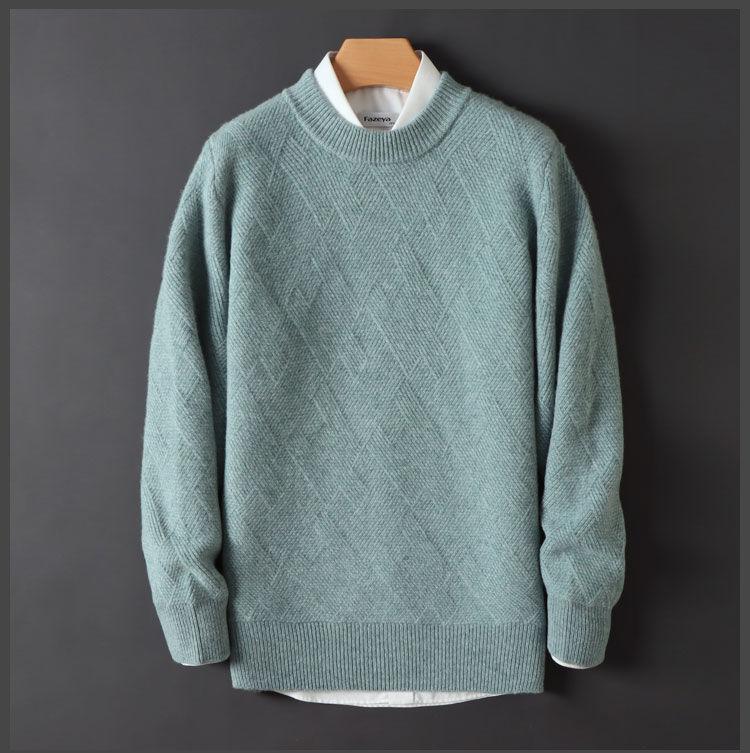 Men's Cashmere Sweater Loose and Thick Jacquard Crewneck Sweater Autumn and Winter Solid Color Men's Knit Bottom Sweater