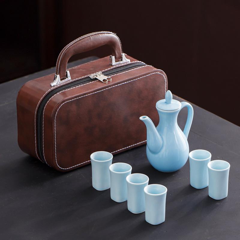 Japanese Style Ceramic Wine Set Liquor Cup Set Creative Portable Travel Wine Home Bar Hotel Wine Glass Warm Jug Gift Box Set