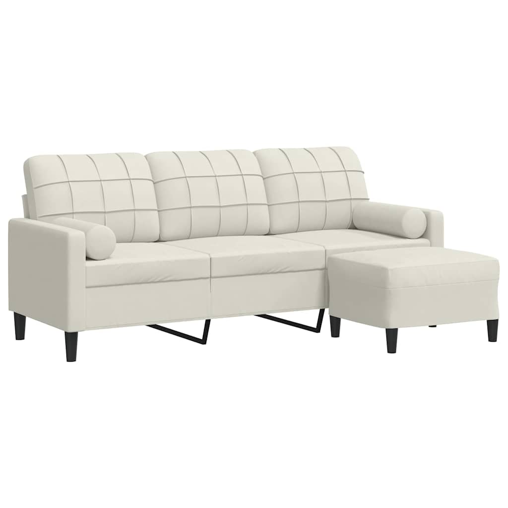 3 Seater Sofa with Footstool Cream 180 cm Velvet