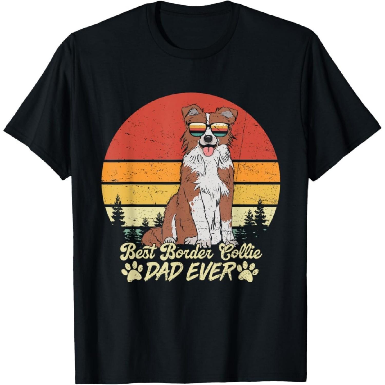 Best Red Border Collie Dad Ever Vintage Dog Fathers Day T-Shirt S
