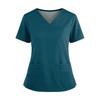 Women's Uniform Color V-Neck Pocket Side Slit Uniform Short Sleeved Top Top